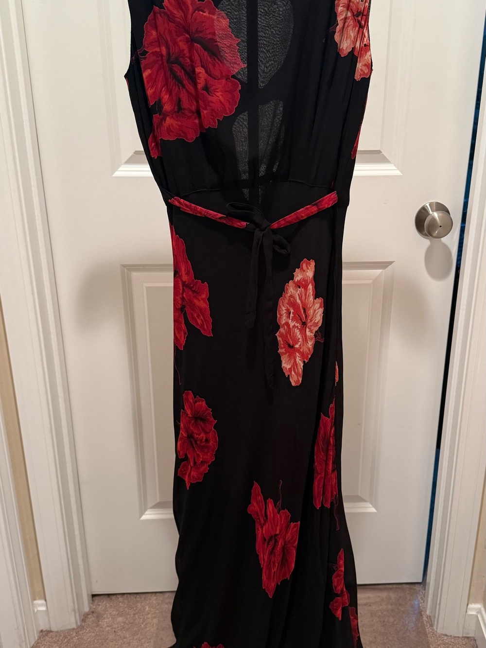 Nostalgia Vintage Y2K Black Floral Maxi Dress with Red Bloom Print - Picture 12 of 15